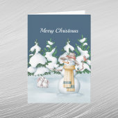 kerstboomkonijnen Waterverf Feestdagen Kaart