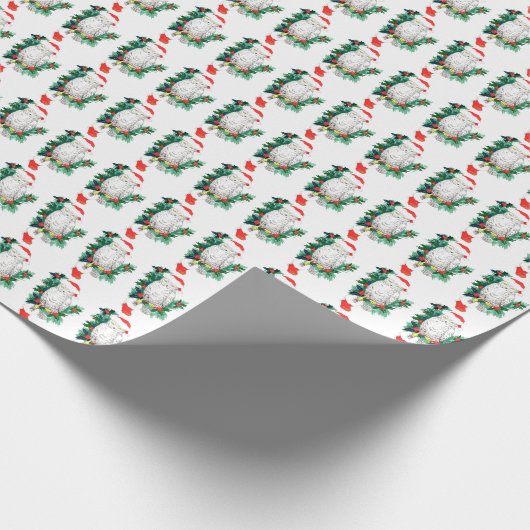 kerstboomkous houdt op met groot wild cadeaupapier (Hoek)