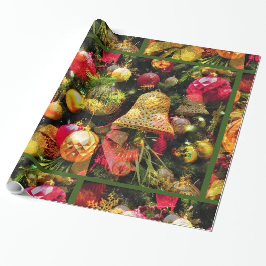 kerstboomkunst Groene grens charmant Cadeaupapier (Uitgerold)