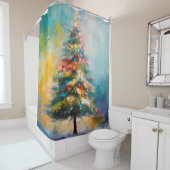 Kerstboomkunst in Abstracte olie en pastels Douchegordijn (In situ)