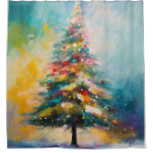 Kerstboomkunst in Abstracte olie en pastels Douchegordijn (Voorkant)
