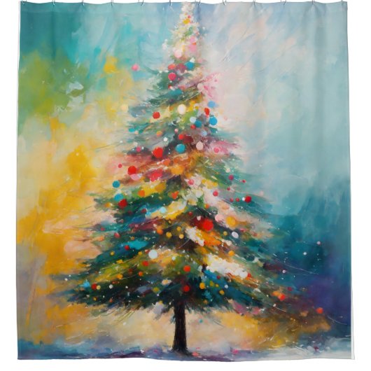 Kerstboomkunst in Abstracte olie en pastels Douchegordijn (Voorkant)
