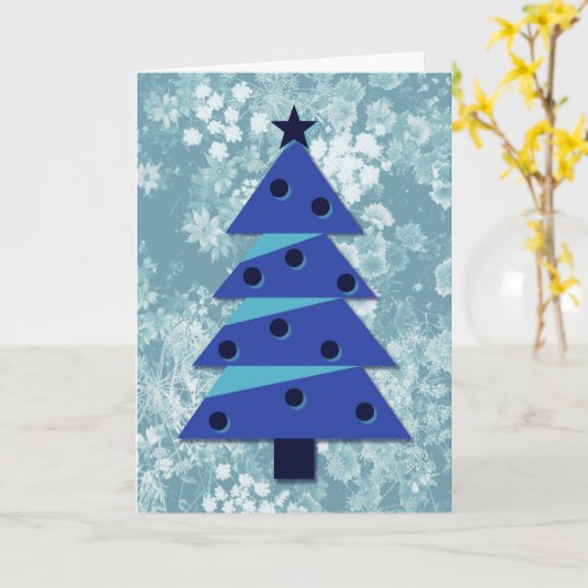  kerstboomkunst in Aqua Blue Kaart (Gele Bloem)