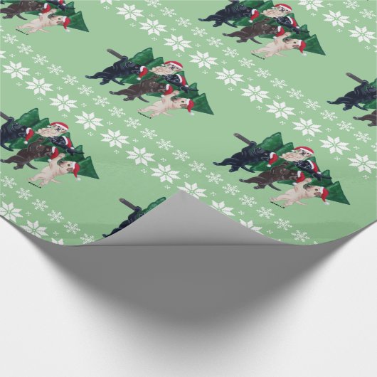 Kerstboomlabradors in het sneeuwveld cadeaupapier (Hoek)