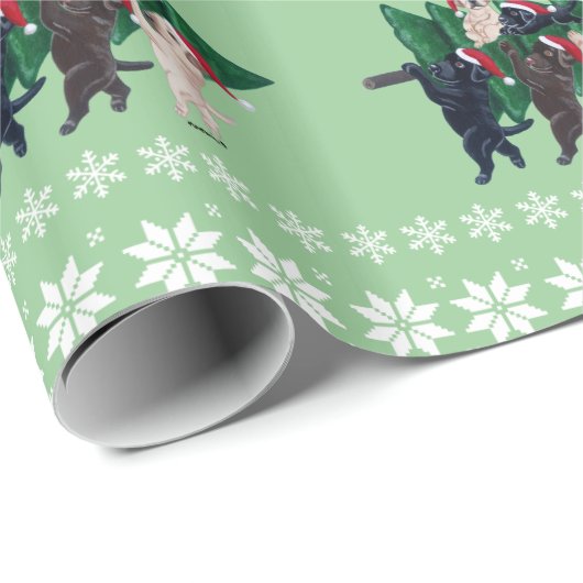 Kerstboomlabradors in het sneeuwveld cadeaupapier (Rol Hoek)