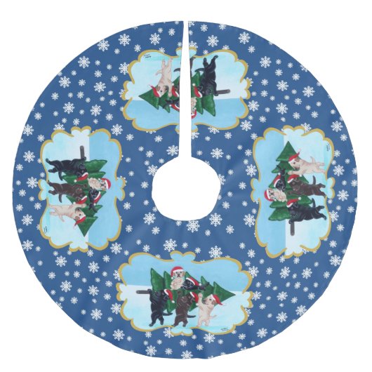 Kerstboomlabradors in het sneeuwveld kerstboom rok (Voorkant)