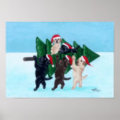 Kerstboomlabradors in het sneeuwveldwerk poster (Voorkant)