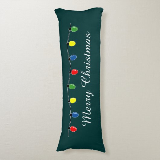 Kerstboomlampjes body kussen met aangepaste tekst (Voorkant Verticaal)