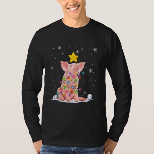 kerstboomlampjes voor varkens t-shirt (Voorkant)