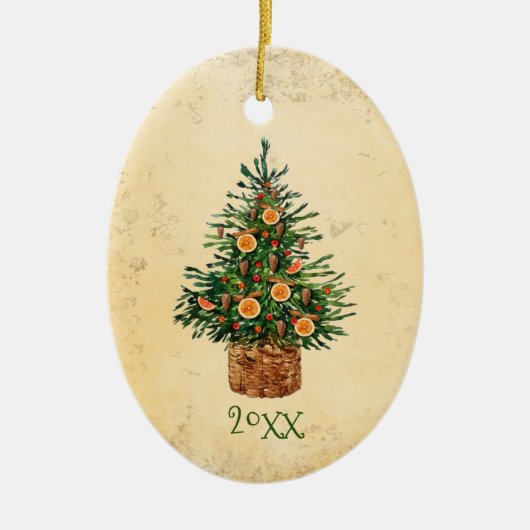 Kerstboomland Traditioneel Eenvoudig Groen Keramisch Ornament (Voorkant)