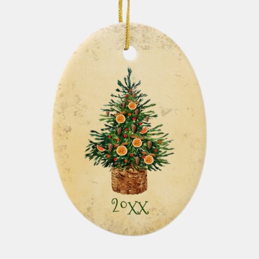 Kerstboomland Traditioneel Eenvoudig Groen Keramisch Ornament (Achterkant)