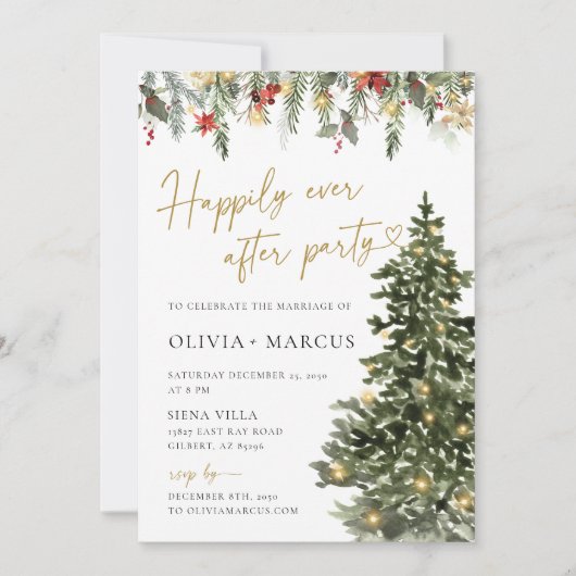 Kerstboomlichten bruiloft avond receptie kaart (Voorkant)