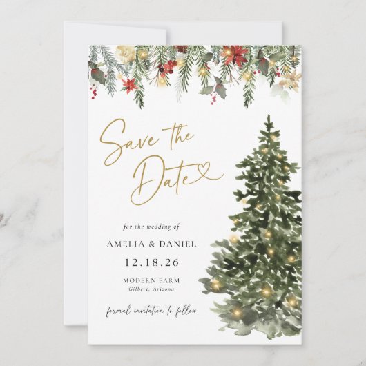 Kerstboomlichten Sla de uitnodiging voor de datum  (Voorkant)