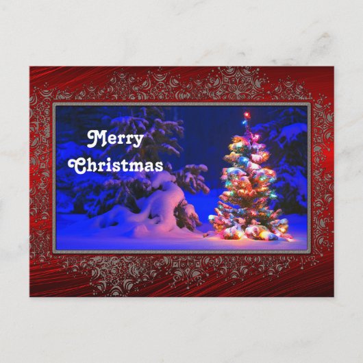  kerstboomlichten Sneeuwfoto Kerst Briefkaart (Voorkant)