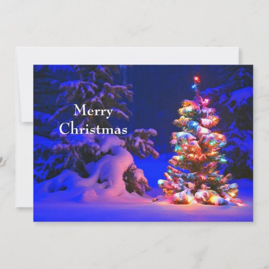  kerstboomlichten Sneeuwfoto plat Feestdagenkaart (Voorkant)