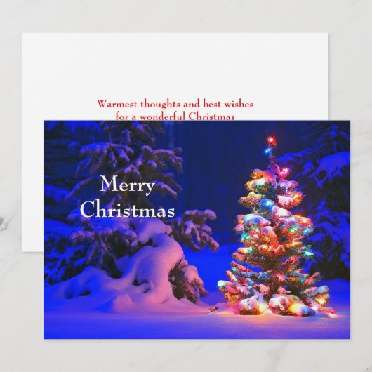  kerstboomlichten Sneeuwfoto plat Feestdagenkaart (Voorkant / Achterkant)