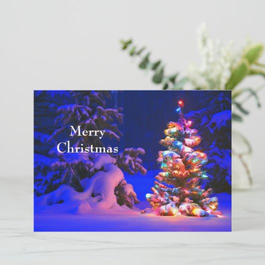  kerstboomlichten Sneeuwfoto plat Feestdagenkaart (Staand voorkant)