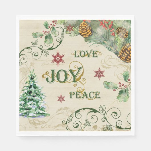 kerstboomliefde Joy Peace Holly Typografie Servet (Voorkant)