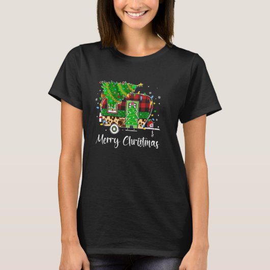 kerstboomluipaard Camping Trailer Merry Chris T-shirt (Voorkant)