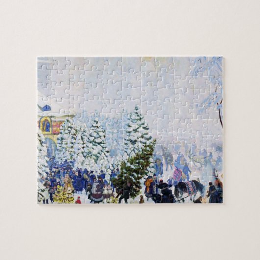 Kerstboommarkt in Rusland (Boris Kustodiev) Legpuzzel (Horizontaal)