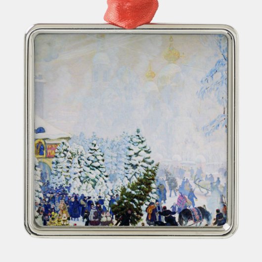 Kerstboommarkt in Rusland (Boris Kustodiev) Metalen Ornament (Voorkant)