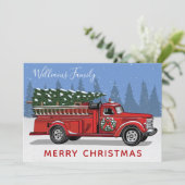 kerstboommonogram voor Red Fire Truck Feestdagenkaart (Staand voorkant)