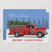 kerstboommonogram voor Red Fire Truck Feestdagenkaart (Voorkant / Achterkant)