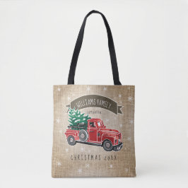  kerstboommonogram voor vrachtwagen Faux Burlap Tote Bag