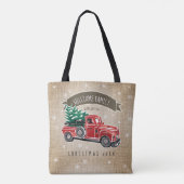 kerstboommonogram voor vrachtwagen Faux Burlap Tote Bag (Achterkant)