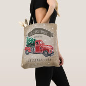 kerstboommonogram voor vrachtwagen Faux Burlap Tote Bag (Dichtbij)