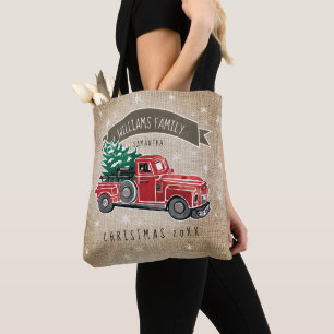  kerstboommonogram voor vrachtwagen Faux Burlap Tote Bag