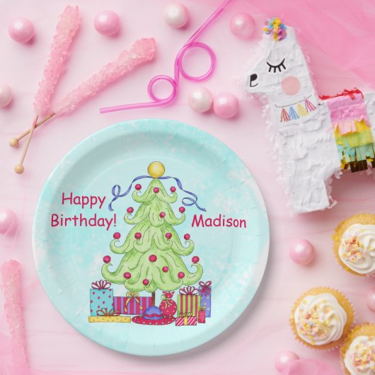 Kerstboomnaam Persoonlijk Happy Birthday Papieren Bordje (Feest)