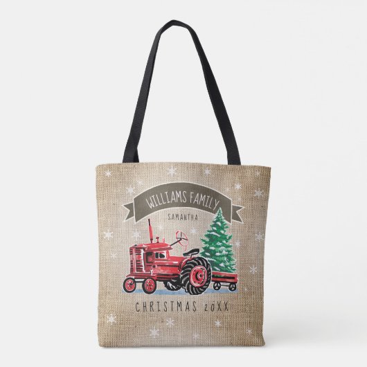  kerstboomnaam rode trekker tote bag (Achterkant)