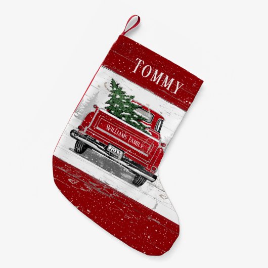  kerstboomnaam rode vrachtwagen kleine kerstsok (Voorkant (Hangend))