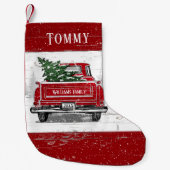  kerstboomnaam rode vrachtwagen kleine kerstsok (Voorkant)