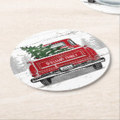  kerstboomnaam rode vrachtwagen ronde kartonnen onderzetter (Gebogen)