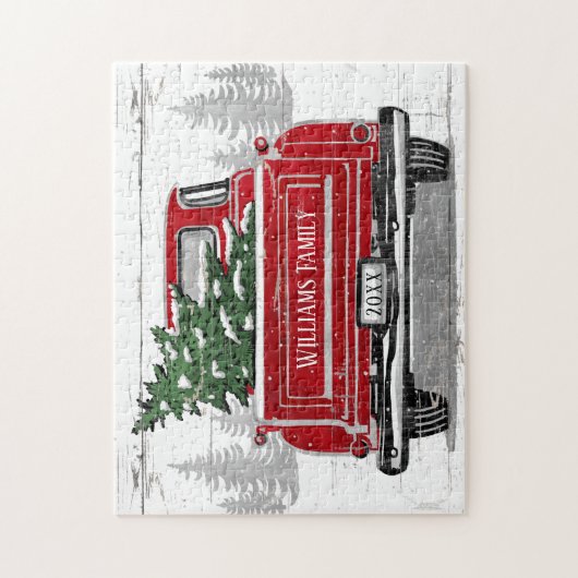  kerstboomnaam rode vrachtwagen Rustisch Legpuzzel (Verticaal)
