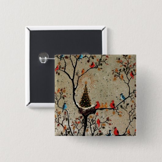 Kerstboomnesten ~ Buttonnen Vierkante Button 5,1 Cm (Voorkant /achterkant)