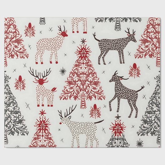 Kerstboomontwerp en rendier, inpakpapier (Vlak)