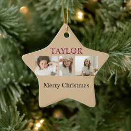 Kerstboomornament – Foto en naam van kind Keramisch Ornament