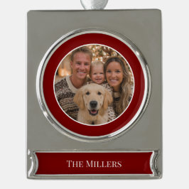Kerstboomornament Voeg uw foto en tekst toe Verzilverd Banner Ornament