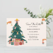 Kerstboomornamenten decoratie bruiloft save the date (Staand voorkant)