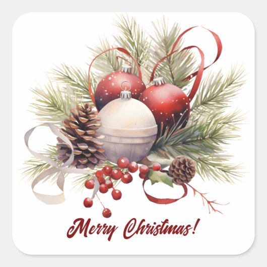 Kerstboomornamenten dennenappels vierkante sticker (Voorkant)