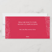 Kerstboomornamenten van rood goud feestdagenkaart (Achterkant)