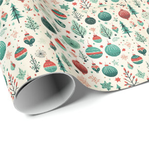 Kerstboomornamentenpatroon Retro Kerstmis Cadeaupapier