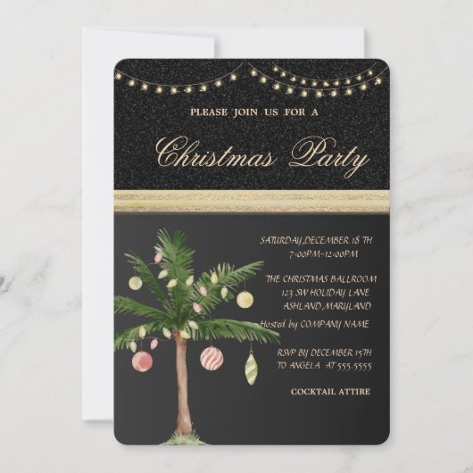 Kerstboompalm, zwart, kerstfeest kaart (Voorkant)