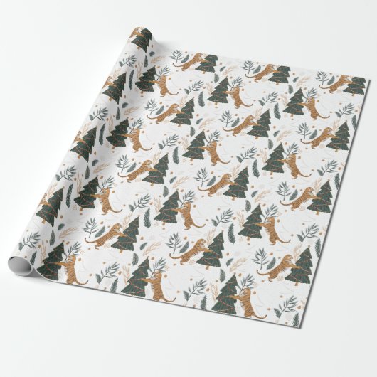 kerstboompapier met tijgerovervulling cadeaupapier (Uitgerold)