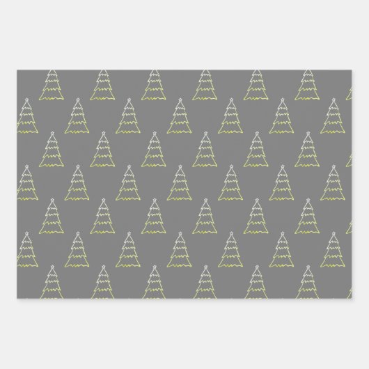 kerstboompatronen set van 3 grijs inpakpapier vel (Voorkant 2)