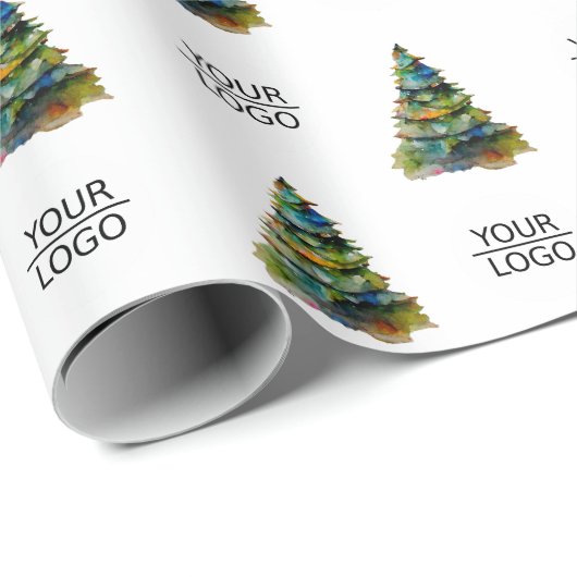 Kerstboompatroon Bedrijfslogo Toevoegen Cadeaupapier (Rol Hoek)