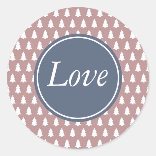 Kerstboompatroon Blauwwit Paarse Roos Ronde Sticker (Voorkant)